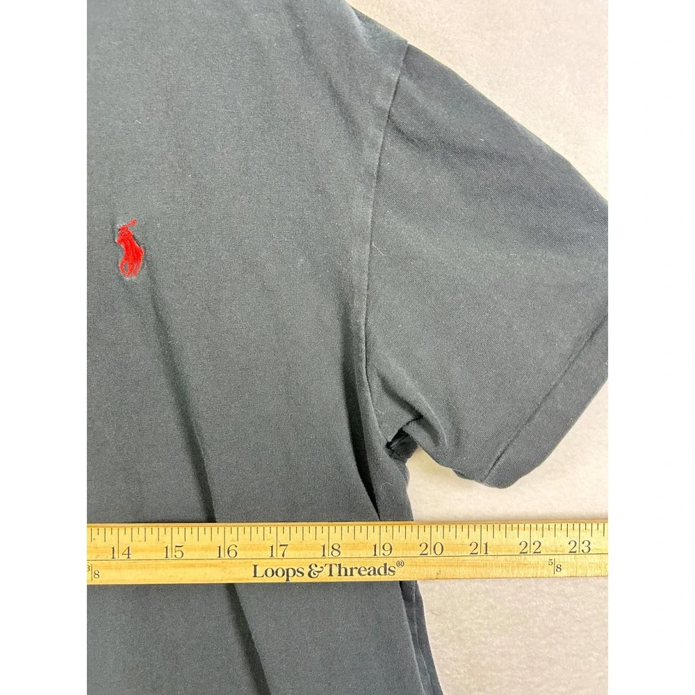 Polo Ralph Lauren V-Neck T-Shirt Men Medium Black Red Pony Logo Cotton Short Slv
